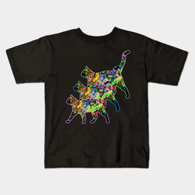 Psychedelic Cat Walk - Cats Strutting Their Stuff on the Catwalk - Meow! Kids T-Shirt by innerspectrum